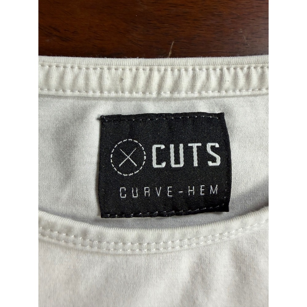 Cuts Curve-Hem Long Sleeve Shirt Mens Medium White PYCA Pro Crew Neck